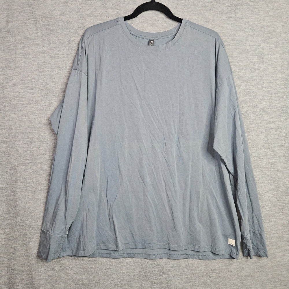 Vuori Men's Outdoor workout Blue Crew Neck Long Sleeve Tee Sz L Sun-faded spots